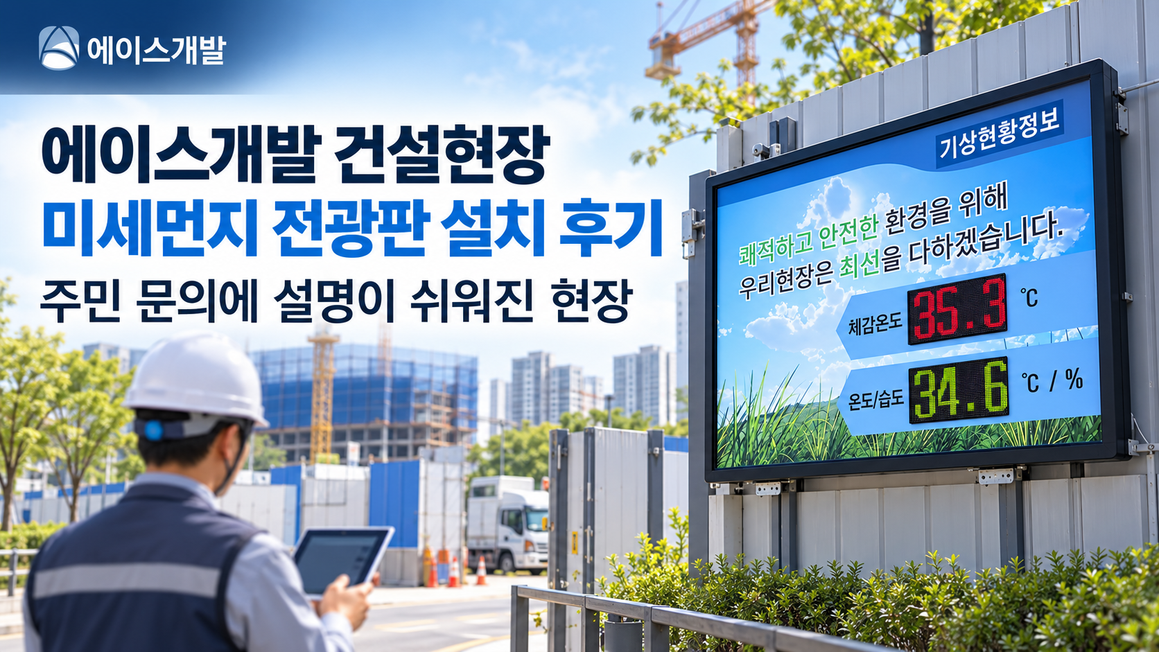 에이스개발 건설현장 미세먼지 전광판 설치 후기 주민 문의에 설명이 쉬워진 현장